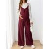imageOYOANGLE Womens Maternity Wide Leg Overalls U Neck Spaghetti Strap Pregnancy JumpsuitsBurgundy