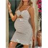 imageOYOANGLE Womens Striped Twist Front Maternity Dress Sleeveless Ruffle Bodycon Cami DressesKhaki