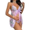 imageOYOANGLE Womens Maternity 2 Piece Lingerie Set Floral Lace Bow Tie Chemise Open Front SleepwearMauve Purple