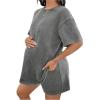 imageOYOANGLE Womens Maternity 2 Piece Lounge Set Short Sleeve Drop Shoulder Tee and Shorts Summer Travel OutfitsDark Grey