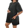 imageOYOANGLE Womens Maternity 2 Piece Lounge Set Short Sleeve Drop Shoulder Tee and Shorts Summer Travel OutfitsGrey