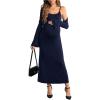 imageOYOANGLE Womens Maternity 2 Piece Outfits Scoop Neck Bodycon Long Cami Dress and Long Sleeve Cropped Cardigan SetBlue
