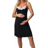 imageOYOANGLE Womens Maternity Nursing Nightgowns Lace Trim Spaghetti Strap Pajama Dress SleepwearBlack