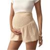 imageOYOANGLE Womens Maternity Shorts Over The Belly Shirred Wide Leg Casual Pregnancy ShortsApricot