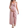 imageOYOANGLE Womens Maternity Tie Front Jumpsuit Spaghetti Strap Wide Leg Pregnancy Long Pants RomperPink