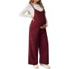 imageOYOANGLE Womens Maternity Wide Leg Overalls U Neck Spaghetti Strap Pregnancy JumpsuitsBurgundy