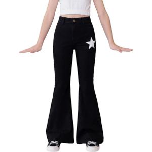 imageOYOANGLE Girls Graphic Print High Waist Flared Jeans Bell Bottom Denim Pants StreetwearBlack