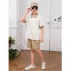 imageOYOANGLE Boys 2 Piece Outfits Textured Collared Neck Short Sleeve T Shirt and Elastic Waist Shorts SetBeige
