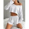 imageOYOANGLE Girls 2 Piece Outfits Long Sleeve V Neck Crop Top and Elastic Waist Track Shorts Workout SetsGrey