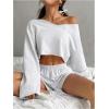 imageOYOANGLE Girls 2 Piece Outfits Long Sleeve V Neck Crop Top and Elastic Waist Track Shorts Workout SetsGrey