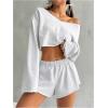 imageOYOANGLE Girls 2 Piece Outfits Long Sleeve V Neck Crop Top and Elastic Waist Track Shorts Workout SetsGrey