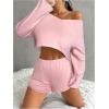 imageOYOANGLE Girls 2 Piece Outfits Long Sleeve V Neck Crop Top and Elastic Waist Track Shorts Workout SetsPink