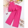 imageOYOANGLE Girls 2 Piece Outfits Ruffle Sleeveless halter Top and Wide Leg Pants SetHot Pink