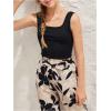 imageOYOANGLE Girls 2 Piece Outfits Sleeveless Crop Tank Top and Floral Belted Pants SetBlack and Apricot