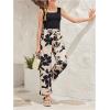 imageOYOANGLE Girls 2 Piece Outfits Sleeveless Crop Tank Top and Floral Belted Pants SetBlack and Apricot