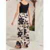 imageOYOANGLE Girls 2 Piece Outfits Sleeveless Crop Tank Top and Floral Belted Pants SetBlack and Apricot