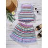 imageOYOANGLE Girls Boho Tribal Print Color Block Tank Top and Shorts Summer Vacation OutfitsBlue and Purple
