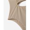 imageOYOANGLE Girls Cut Out One Piece Swimsuit with Knot Side Beach Skirt Cover Up SwimwearKhaki
