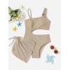 imageOYOANGLE Girls Cut Out One Piece Swimsuit with Knot Side Beach Skirt Cover Up SwimwearKhaki