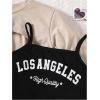 imageOYOANGLE Girls Cute Clothes Letter Graphic Cami Top and Sweatshirts with Pleated Skirts SetKhaki