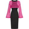imageOYOANGLE Cute Girls 2 Piece Outfits Midi Tank Dress Side Split and Hollow Out Long Sleeve Crop Tops SetsHot Pink