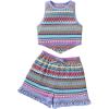 imageOYOANGLE Girls Boho Tribal Print Color Block Tank Top and Shorts Summer Vacation OutfitsBlue and Purple