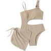 imageOYOANGLE Girls Cut Out One Piece Swimsuit with Knot Side Beach Skirt Cover Up SwimwearKhaki
