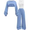 imageOYOANGLE Girls Sweatsuit Set Ribbed Tank Top and Cropped Hoodie with Sweatpants 3 Piece Workout OutfitsBlue