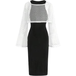 imageOYOANGLE Cute Girls 2 Piece Outfits Midi Tank Dress Side Split and Hollow Out Long Sleeve Crop Tops SetsBlack