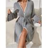 imageOYOANGLE Robes for Women Knee Length Kimono Bathrobe V Neck Flared Sleeve Lightweight Soft Sleep RobeGrey