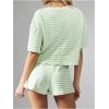 imageOYOANGLE Womens 2 Piece Lounge Set Striped Short Sleeve Sleepwear T Shirt and Shorts Pjs LoungewearMint Green