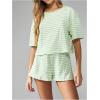 imageOYOANGLE Womens 2 Piece Lounge Set Striped Short Sleeve Sleepwear T Shirt and Shorts Pjs LoungewearMint Green