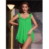 imageOYOANGLE Womens 2 Piece Mesh Sheer Floral Lace Babydoll Slip Dress Nightgowns and Thong Lingerie SetBright Green