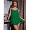 imageOYOANGLE Womens 2 Piece Mesh Sheer Floral Lace Babydoll Slip Dress Nightgowns and Thong Lingerie SetDark Green