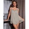 imageOYOANGLE Womens 2 Piece Mesh Sheer Floral Lace Babydoll Slip Dress Nightgowns and Thong Lingerie SetGrey