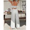 imageOYOANGLE Womens 2 Piece Outfits Striped Knot Front Bandeau Crop Top and Fringe Suspender Pants SetGrey