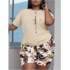 imageOYOANGLE Womens 2 Piece Summer Outfits Short Sleeve Crew Neck Casual T Shirts and Graphic Biker ShortsMulticolor