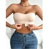 imageOYOANGLE Womens 3 Pack Front Closure Strapless Bandeau Bras Wireless Push Up Comfy Padded BralettesKhaki Beige Pink
