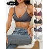 imageOYOANGLE Womens 5 Pieces Rib Knit Spaghetti Strap V Neck Wireless Bra Set Seamless Solid Plain No Padded BraletteBlack and Grey