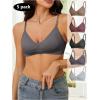imageOYOANGLE Womens 5 Pieces Rib Knit Spaghetti Strap V Neck Wireless Bra Set Seamless Solid Plain No Padded BraletteBlack and Grey