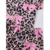 imageOYOANGLE Womens Bow Leopard Print Pajama Set Cheetah Button Down Shirt and Shorts Pjs Summer SleepwearBrown Pink