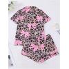 imageOYOANGLE Womens Bow Leopard Print Pajama Set Cheetah Button Down Shirt and Shorts Pjs Summer SleepwearBrown Pink
