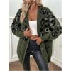 imageOYOANGLE Womens Cheetah Print Fuzzy Cardigan Sweater Leopard Button Down Draped Sweaters with PocketArmy Green