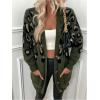 imageOYOANGLE Womens Cheetah Print Fuzzy Cardigan Sweater Leopard Button Down Draped Sweaters with PocketArmy Green