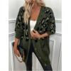 imageOYOANGLE Womens Cheetah Print Fuzzy Cardigan Sweater Leopard Button Down Draped Sweaters with PocketArmy Green