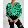 imageOYOANGLE Womens Heart Cheetah Print Button Up Cardigan Long Sleeve Leopard Fall Sweater Coat Outerwear Green Medium