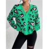 imageOYOANGLE Womens Heart Cheetah Print Button Up Cardigan Long Sleeve Leopard Fall Sweater Coat Outerwear Green Medium