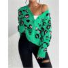 imageOYOANGLE Womens Heart Cheetah Print Button Up Cardigan Long Sleeve Leopard Fall Sweater Coat Outerwear Green Medium