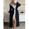 imageOYOANGLE Womens Hooded Long Robe Elegant Sexy Lace Patchwork Sleepwear Vacation Bride Wedding RobesBlack