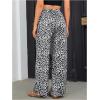 imageOYOANGLE Womens Leopard Print Elastic High Waist Long Pants Cheetah Printed Wide Leg Loose Trousers with PocketsBlack and White